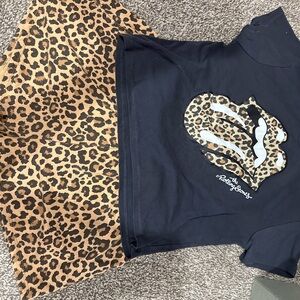 The Rolling Stones Black and Brown Short Sleeve Tee with Leopard Accents